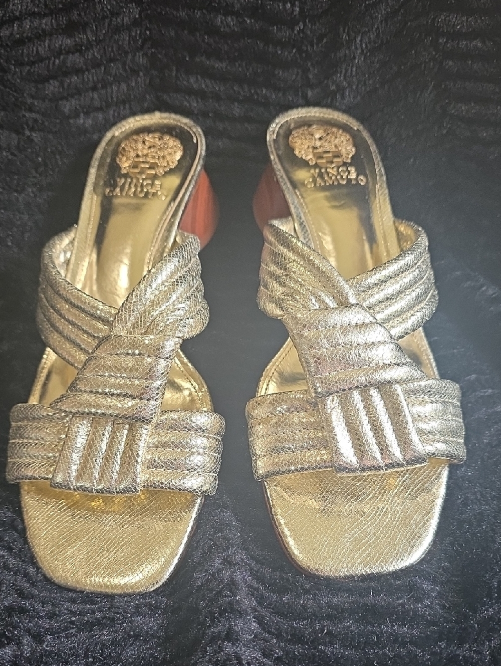Vince Camuto Metallic Gold Braided Slide Sandals